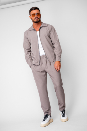 BARBATI - Set Caruso v2 Jacheta cu fermoar si pantalon lung drept Premium Taupe