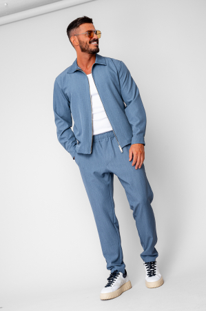 BARBATI - Set Caruso v2 Jacheta cu fermoar si pantalon lung drept Premium Storm Blue