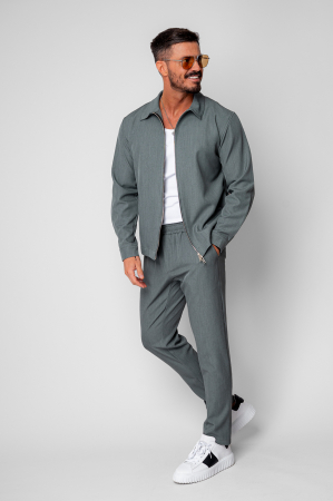 BARBATI - Set Caruso v2 Jacheta cu fermoar si pantalon lung drept Premium Dusty Green