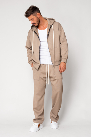 NOUTATI - Set Loren Jacheta cu fermoar si Pantalon lung Taupe