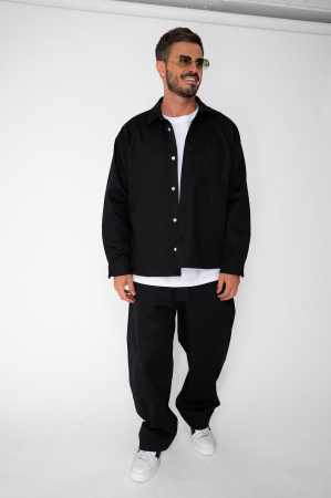 CODE NEW - Set Jacheta cu nasturi si pantaloni din denim Black