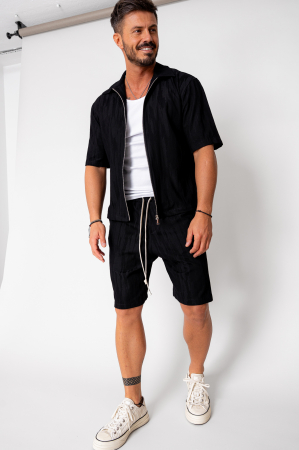 Seturi de Vara - Set Jacheta maneca scurta cu fermoar si pantalon scurt Black