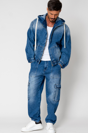PROMOTII - Set Jacheta si Pantalon lung din denim Blue