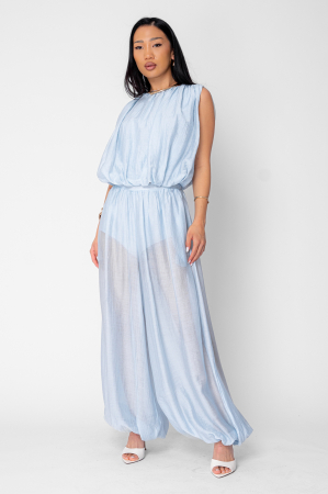 Jasmine top and long puffy pants set Light Blue [1]