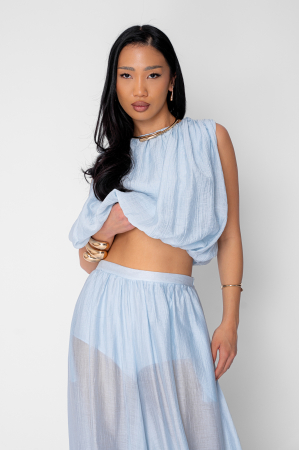 Jasmine top and long puffy pants set Light Blue [4]