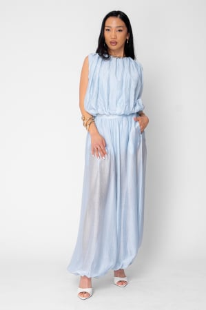 WOMEN - Jasmine top and long puffy pants set Light Blue