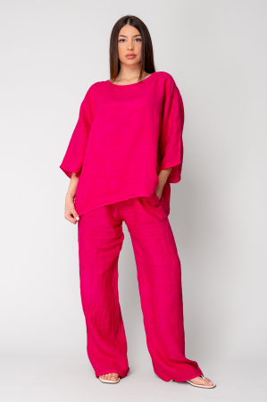 Set Kalie Blouse and long Pants100%  Linen Magenta [3]