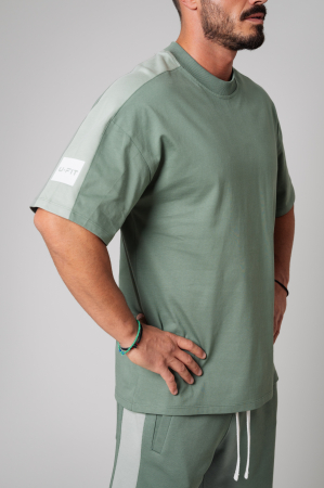 Set LeClub Duo tricou oversized si pantalon scurt Dark Olive [3]