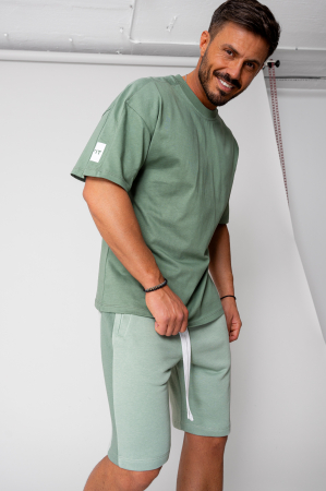 Seturi de Vara - Set LeClub tricou oversized si pantalon scurt Duo Dark Olive