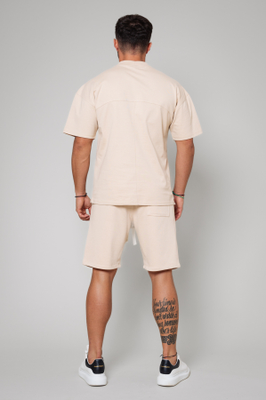 Set LeClub tricou oversized si pantalon scurt Light Beige [2]