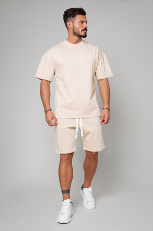 Seturi de Vara - Set LeClub tricou oversized si pantalon scurt Light Beige