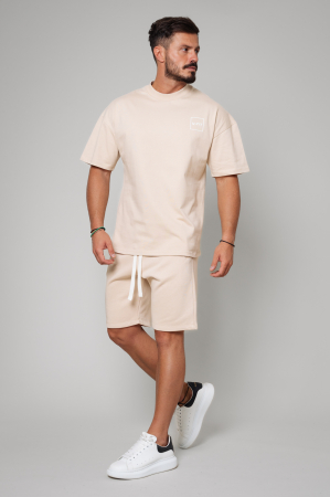 Set LeClub tricou oversized si pantalon scurt Light Beige [1]