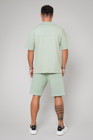 Set LeClub tricou oversized si pantalon scurt Light Olive [2]