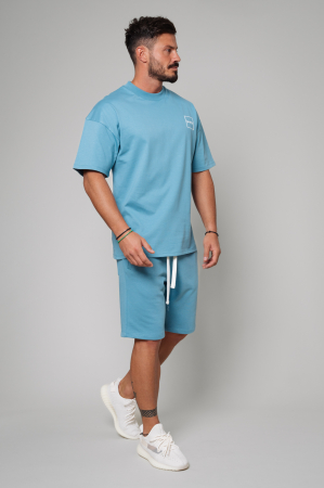Seturi de Vara - Set LeClub tricou oversized si pantalon scurt Storm Blue