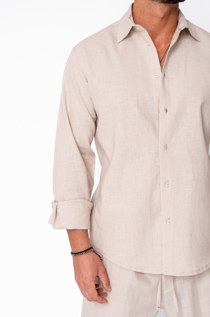 Set Lino 100% In camasa si pantalon scurt Premium Edition Beige [5]