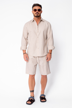 Set Lino 100% In camasa si pantalon scurt Premium Edition Beige [1]