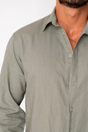 Set Lino from 100% Linen shirt and short pants Dark Olive [3]