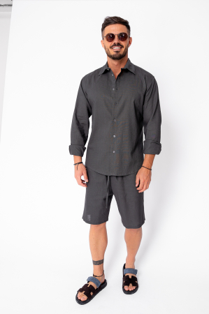 Seturi de Vara - Set Lino 100% In camasa si pantalon scurt Premium Edition Grey Anthracite