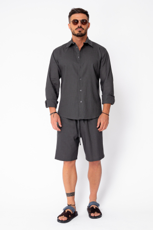 Set Lino from 100% Linen shirt and short pants Premium Edition Grey Anthracite [1]