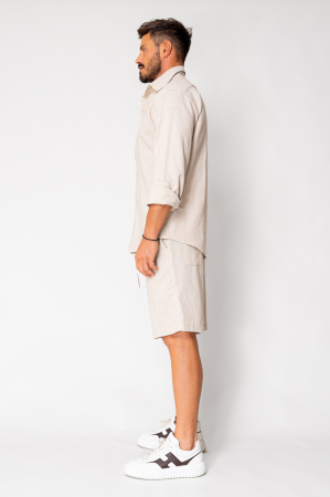 Set Lino from 100% Linen shirt and short pants Light Beige [2]