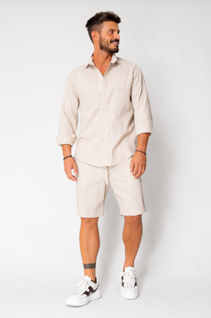 Set Lino from 100% Linen shirt and short pants Light Beige [1]