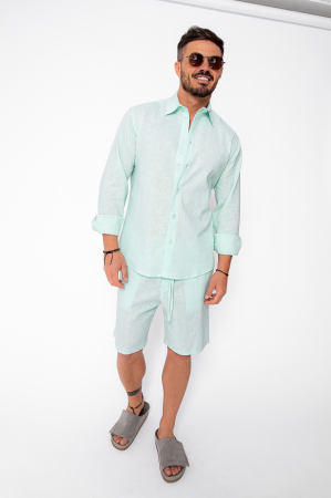 Seturi de Vara - Set Lino 100% In camasa si pantalon scurt Premium Edition Mint