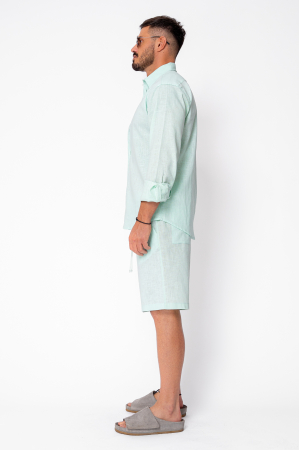 Set Lino from 100% Linen shirt and short pants Premium Edition Mint [2]