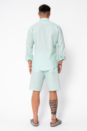 Set Lino from 100% Linen shirt and short pants Premium Edition Mint [3]