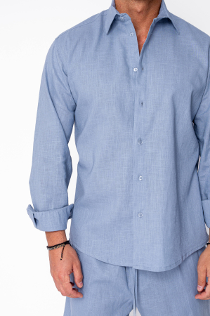 Set Lino 100% In camasa si pantalon scurt Premium Edition Storm Blue [5]