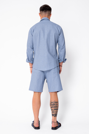 Set Lino 100% In camasa si pantalon scurt Premium Edition Storm Blue [3]