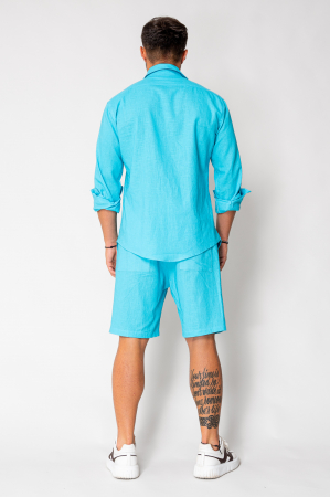 Set Lino from 100% Linen shirt and short pants Turquoise [3]