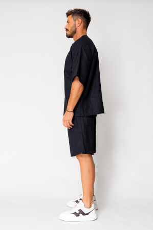 Set Lino 100% Linen t-shirt and short pants Black [2]