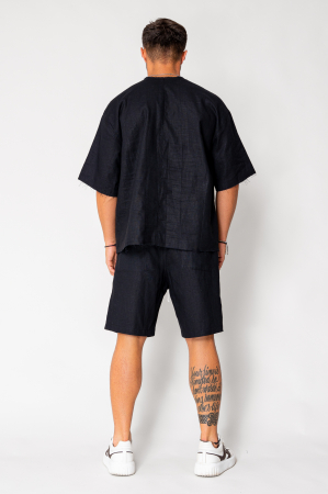 Set Lino 100% Linen t-shirt and short pants Black [3]