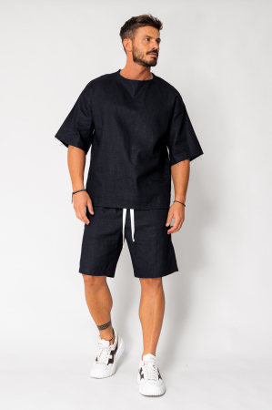 Set Lino 100% Linen t-shirt and short pants Black [1]