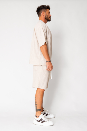 Set Lino 100% Linen t-shirt and short pants Light Beige [2]