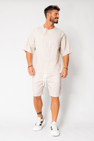 Set Lino 100% Linen t-shirt and short pants Light Beige [1]