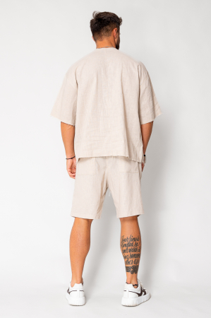 Set Lino 100% Linen t-shirt and short pants Light Beige [3]