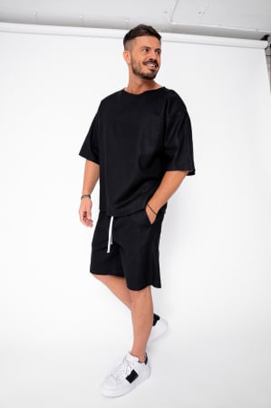 PROMOTII - Set Lino 100% In Tricou si pantalon scurt Black Premium Edition New