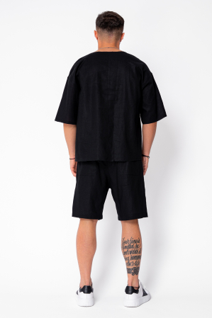 Set Lino 100% Linen t-shirt and short pants Black Premium Edition New [3]