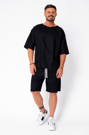 Set Lino 100% Linen t-shirt and short pants Black Premium Edition New [1]