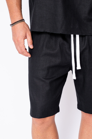 Set Lino 100% Linen t-shirt and short pants Black Premium Edition New [4]