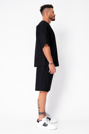 Set Lino 100% Linen t-shirt and short pants Black Premium Edition New [2]