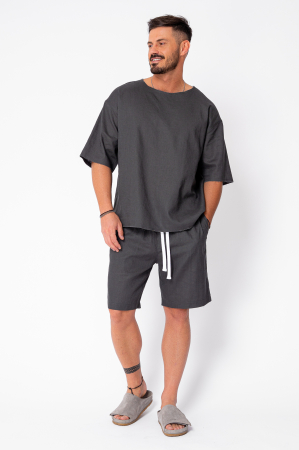 Set Lino 100% In Tricou si pantalon scurt Grey Anthracite Premium Edition New [1]