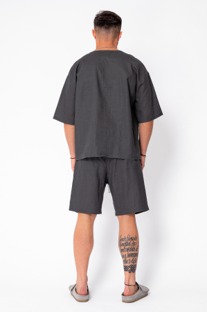 Set Lino 100% In Tricou si pantalon scurt Grey Anthracite Premium Edition New [3]