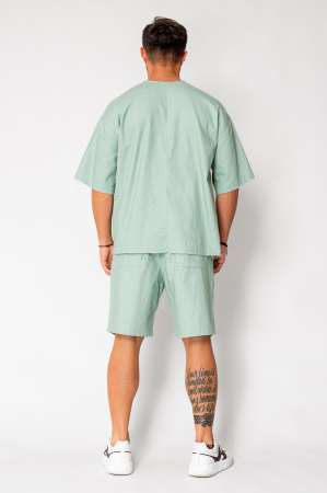 Set Lino 100% Linen t-shirt and short pants Olive [3]