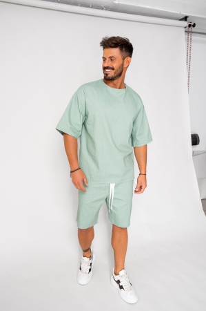 Summer Sets - Set Lino 100% Linen t-shirt and short pants Olive