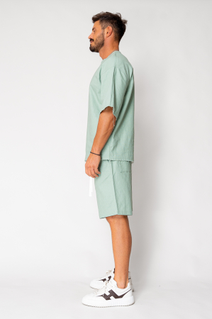 Set Lino 100% Linen t-shirt and short pants Olive [2]