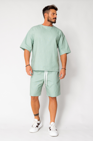 Set Lino 100% Linen t-shirt and short pants Olive [1]