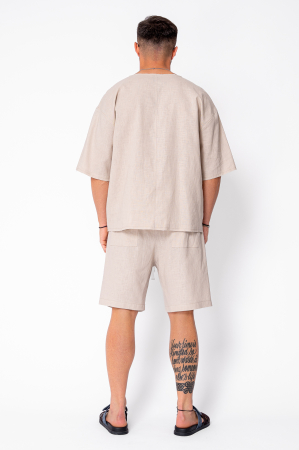 Set Lino 100% In Tricou si pantalon scurt Light Beige Premium Edition New [3]