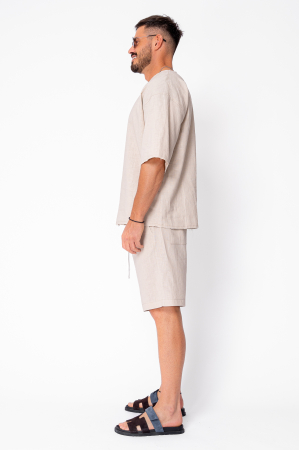 Set Lino 100% In Tricou si pantalon scurt Light Beige Premium Edition New [2]